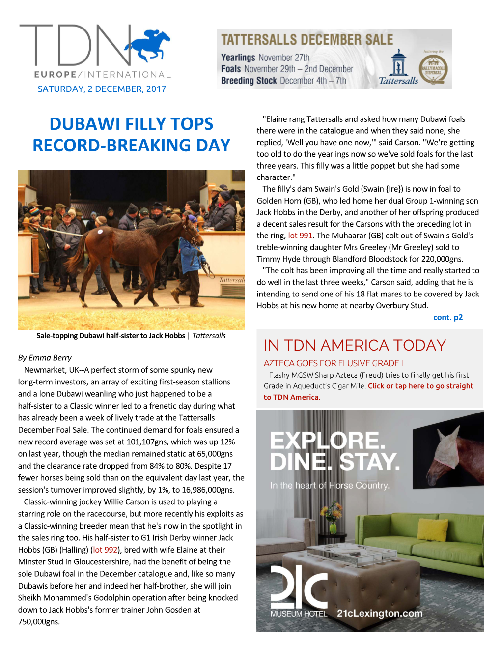 Dubawi Filly Tops Record-Breaking Day Cont