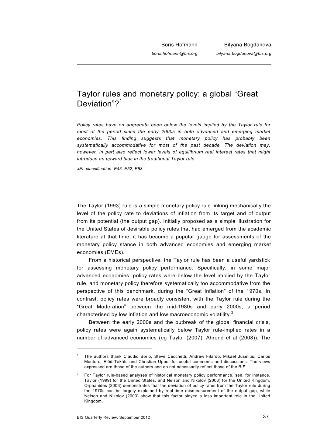 Taylor Rules and Monetary Policy: a Global 