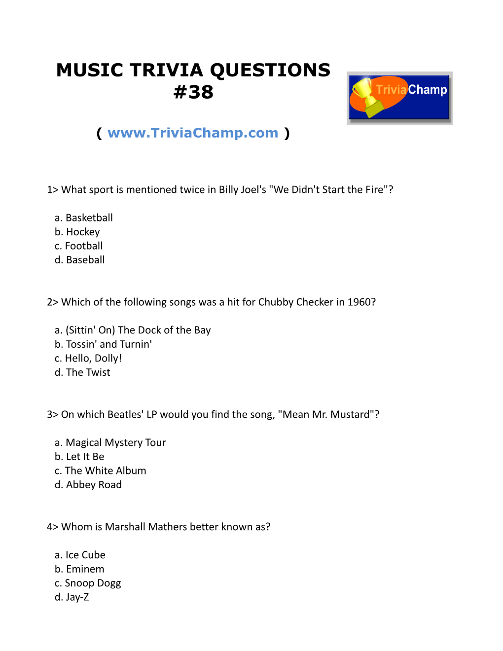 Music Trivia Questions #38