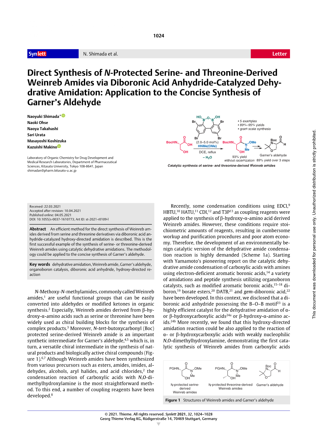 Direct Synthesis of N-Protected Serine- and Threonine-Derived Weinreb