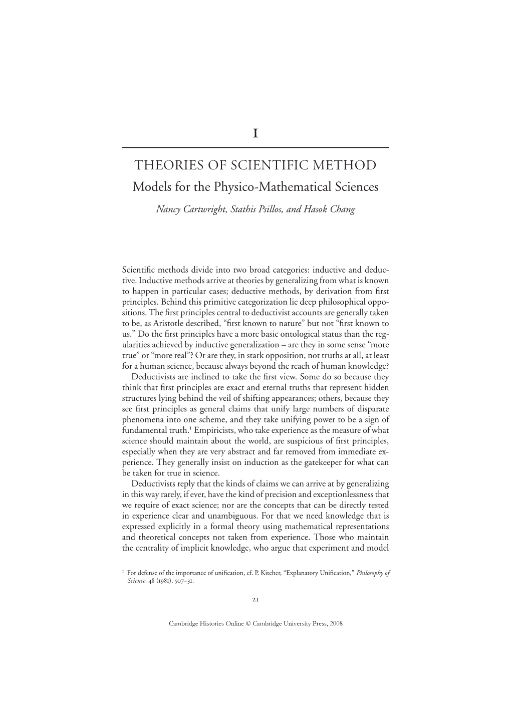 Theories of Scientific Method Models for the Physico-Mathematical