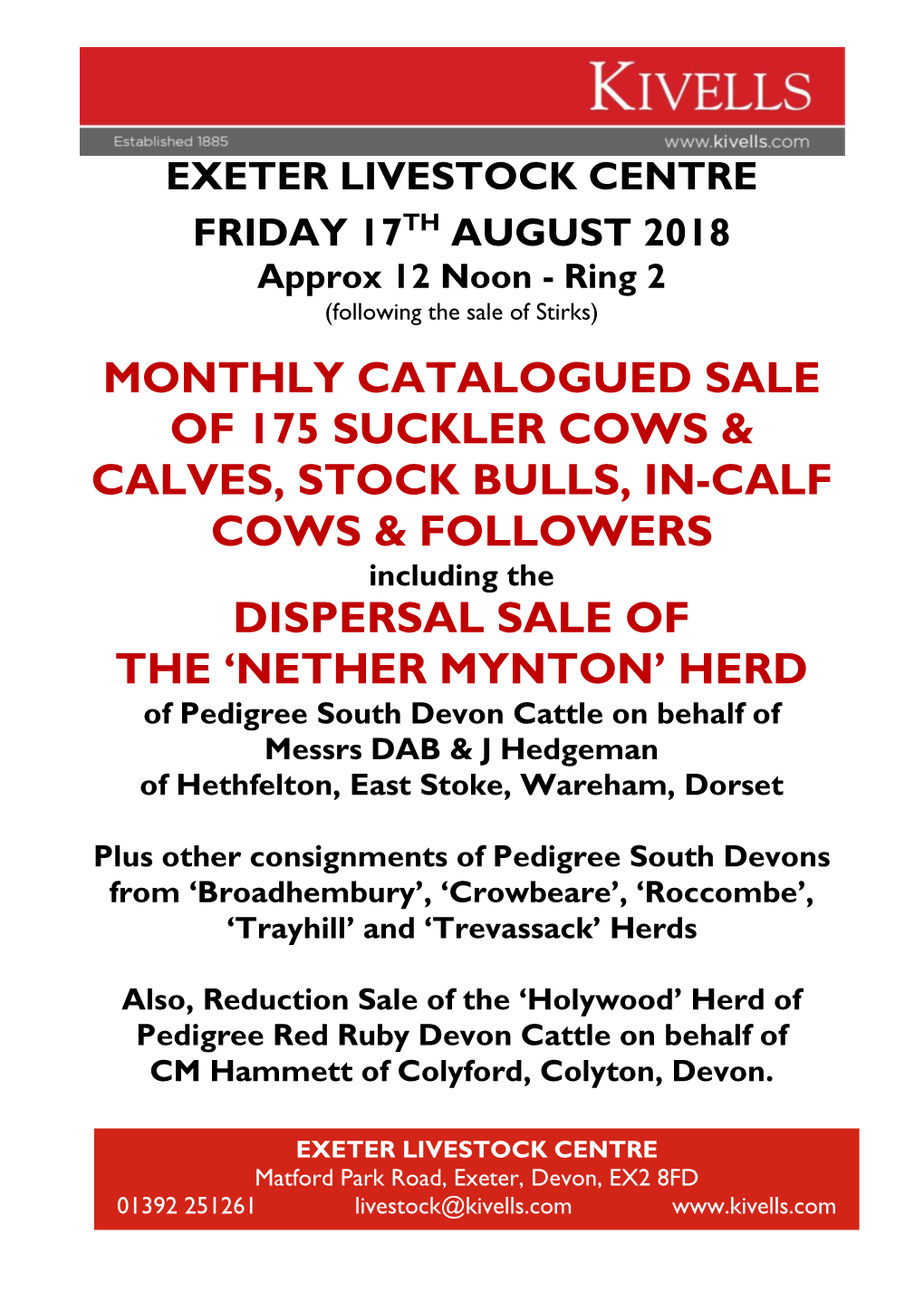 Monthly Catalogued Sale of 175 Suckler Cows