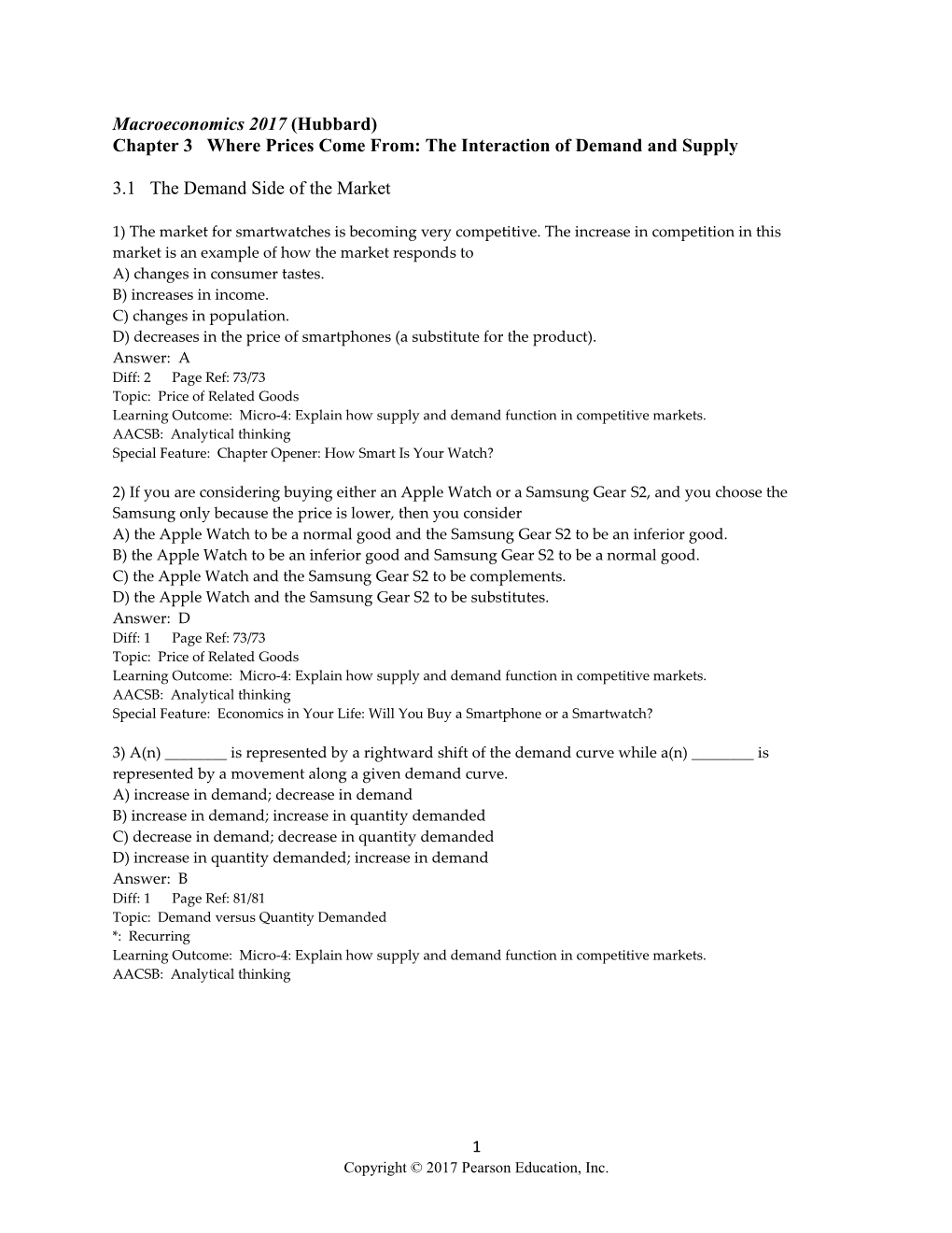 Macroeconomics 2017 (Hubbard) Chapter 3 Where Prices Come From: the Interaction of Demand and Supply