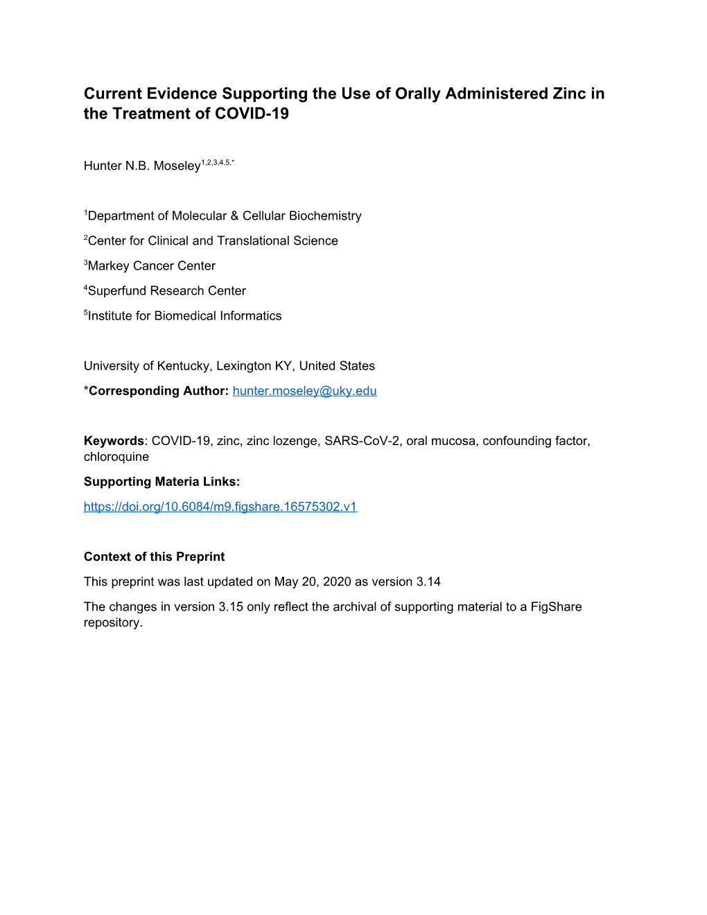 Current Evidence Supporting the Use of Orally Administered Zinc in the Treatment of COVID-19