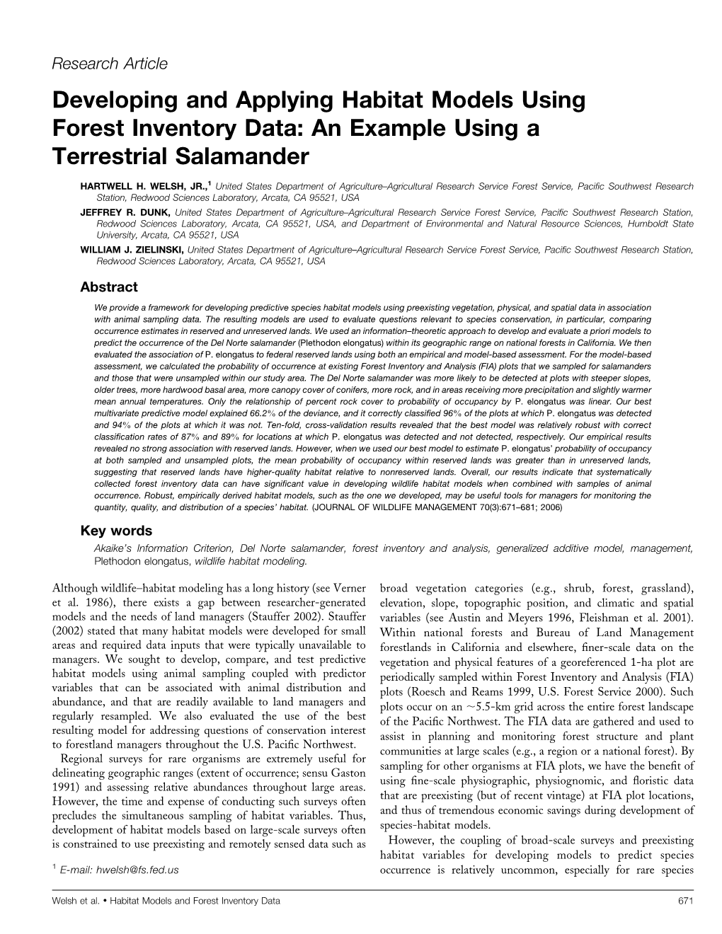Developing and Applying Habitat Models Using Forest Inventory Data: an Example Using a Terrestrial Salamander