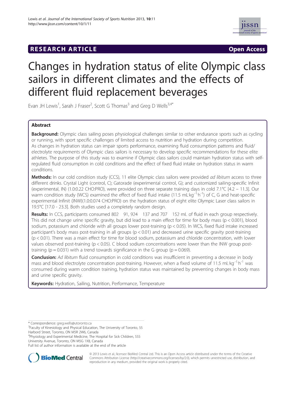 Changes in Hydration Status of Elite Olympic Class Sailors in Different Climates and the Effects of Different Fluid Replacement