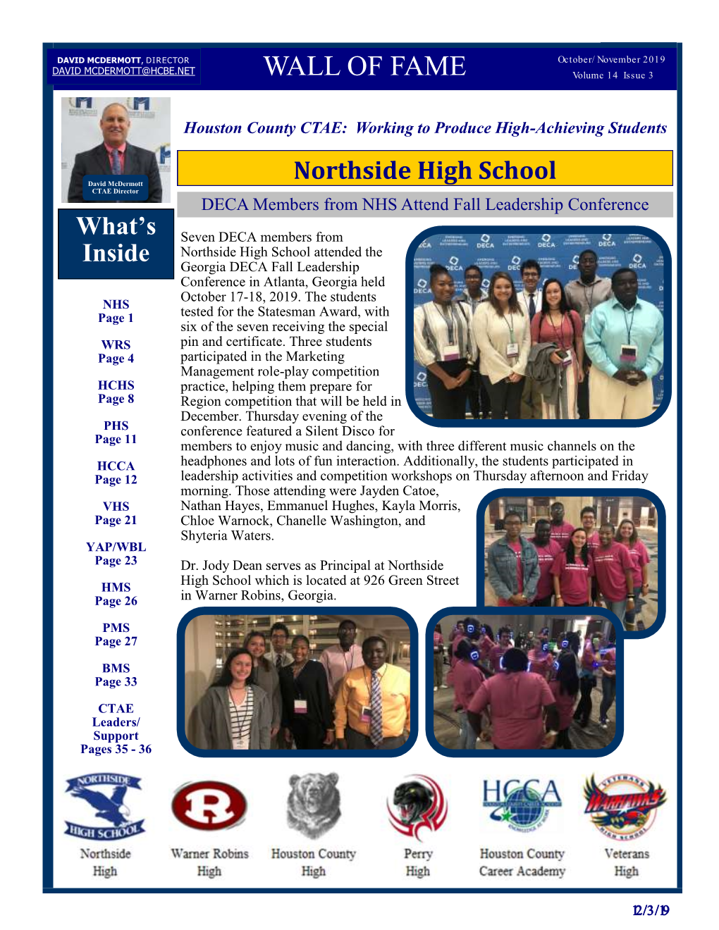 Wall of Fame, Is Houston County’S Monthly Career, Technical, and Agricultural Education Newsletter