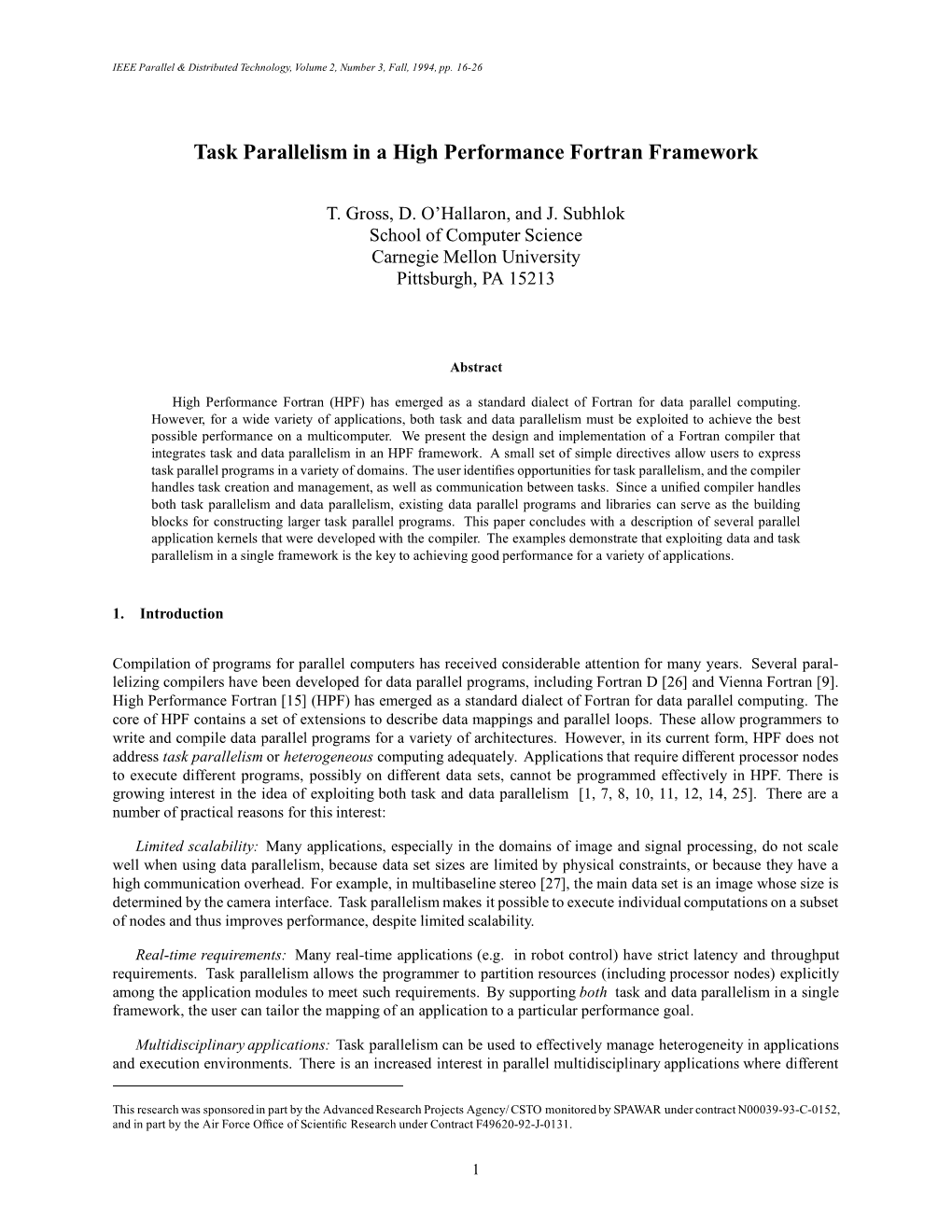 Task Parallelism in a High Performance Fortran Framework