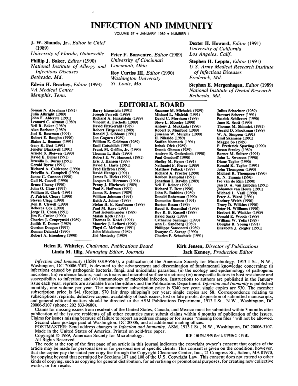 Infection and Immunity Volume 57 * January 1989 * Number 1 J