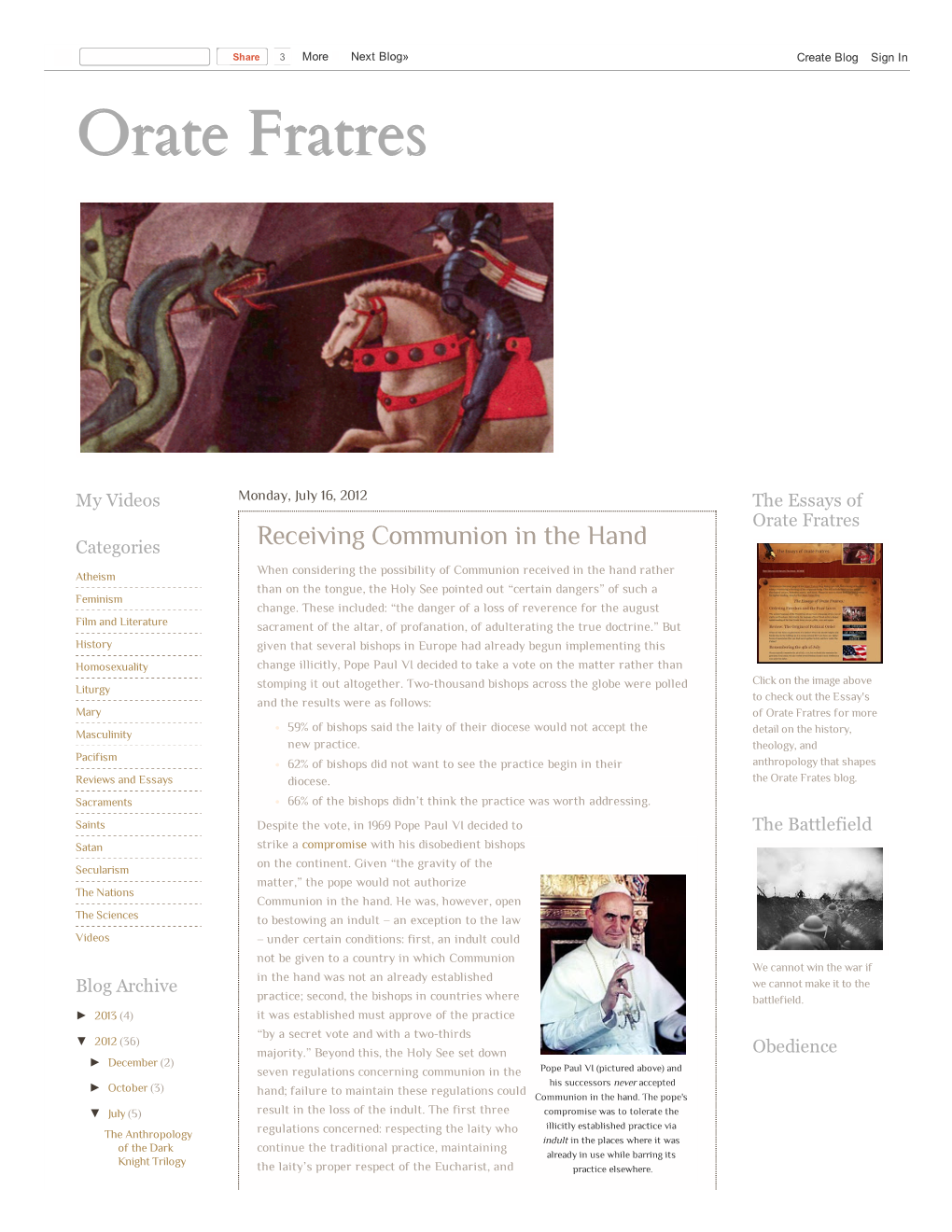 Orate Fratres: Receiving Communion in the Hand