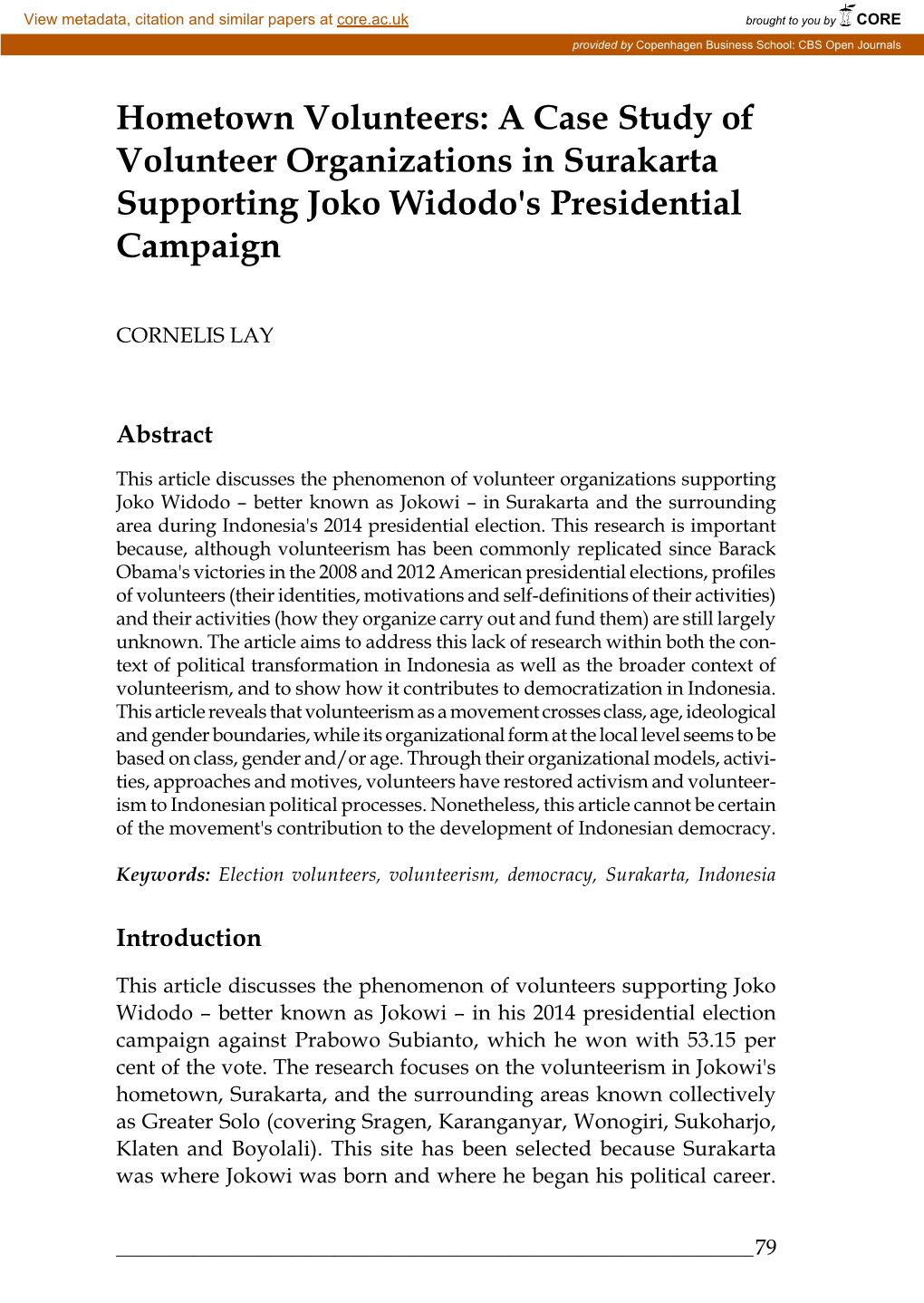 A Case Study of Volunteer Organizations in Surakarta Supporting Joko Widodo's Presidential Campaign