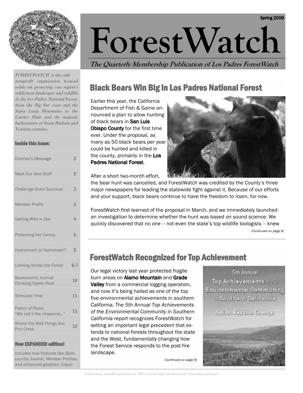 Spring 2009 Forestwatch the Quarterly Membership Publication of Los Padres Forestwatch