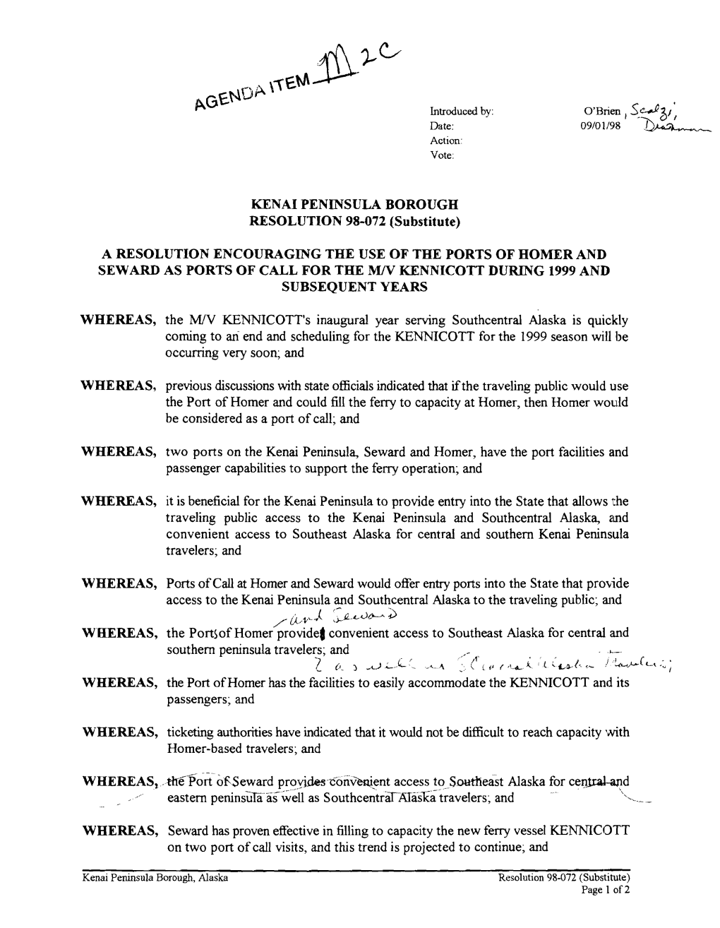 KENAI PENINSULA BOROUGH RESOLUTION 98-072 (Substitute)