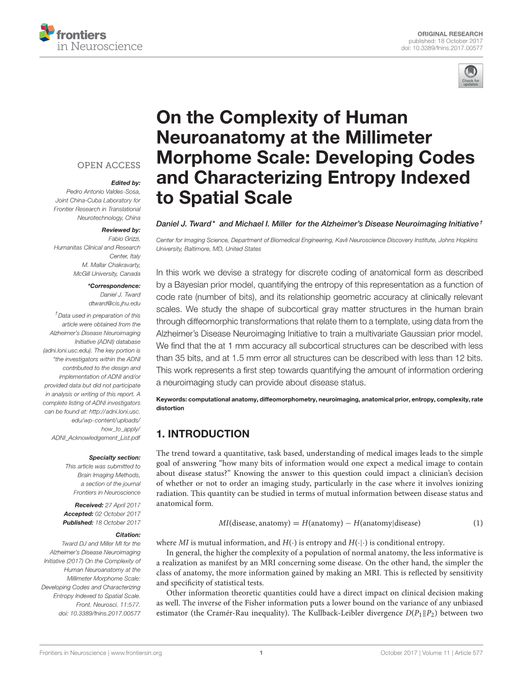 On the Complexity of Human Neuroanatomy at the Millimeter Morphome Scale: Developing Codes and Characterizing Entropy Indexed To