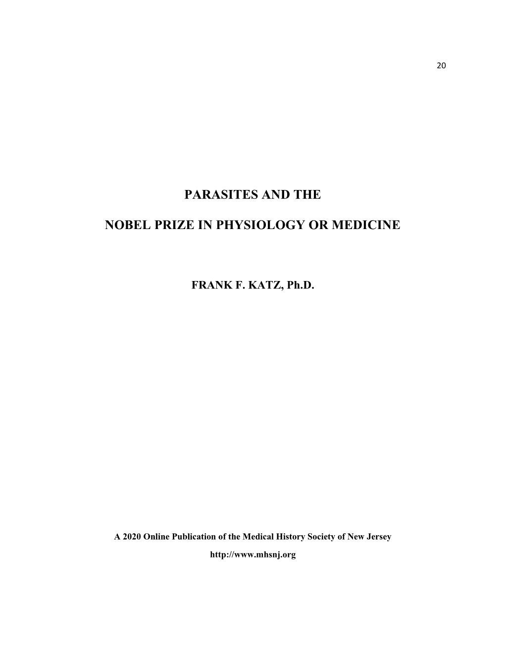 Parasites and the Nobel Prize in Physiology Or Medicine