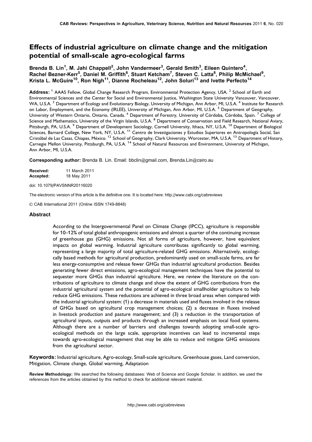 Effects of Industrial Agriculture on Climate Change and the Mitigation Potential of Small-Scale Agro-Ecological Farms