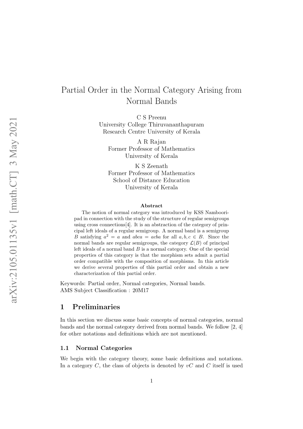 Partial Order in the Normal Category Arising from Normal Bands