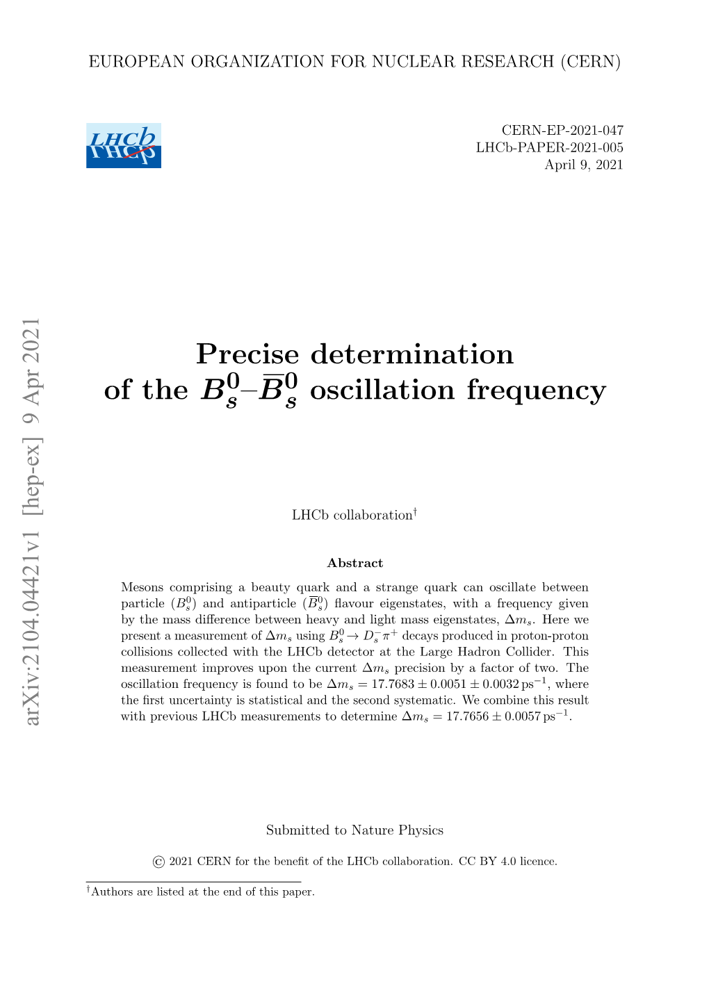 Precise Determination of the B0santib0s Oscillation Frequency