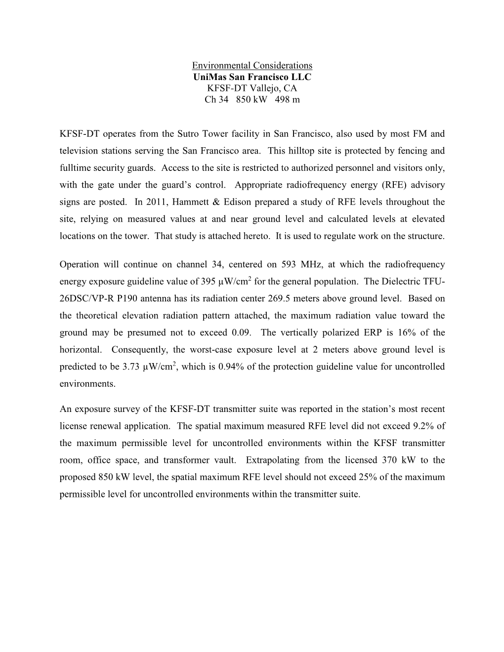 KFSF-DT RF Exposure Statement.Pdf