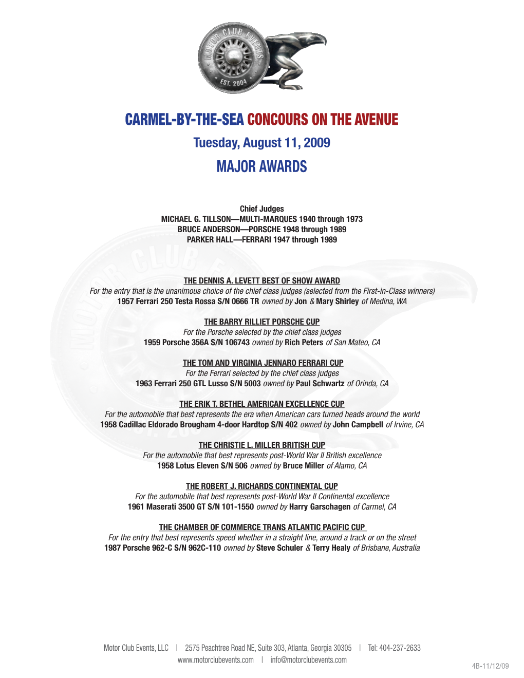 2009 Major Awards