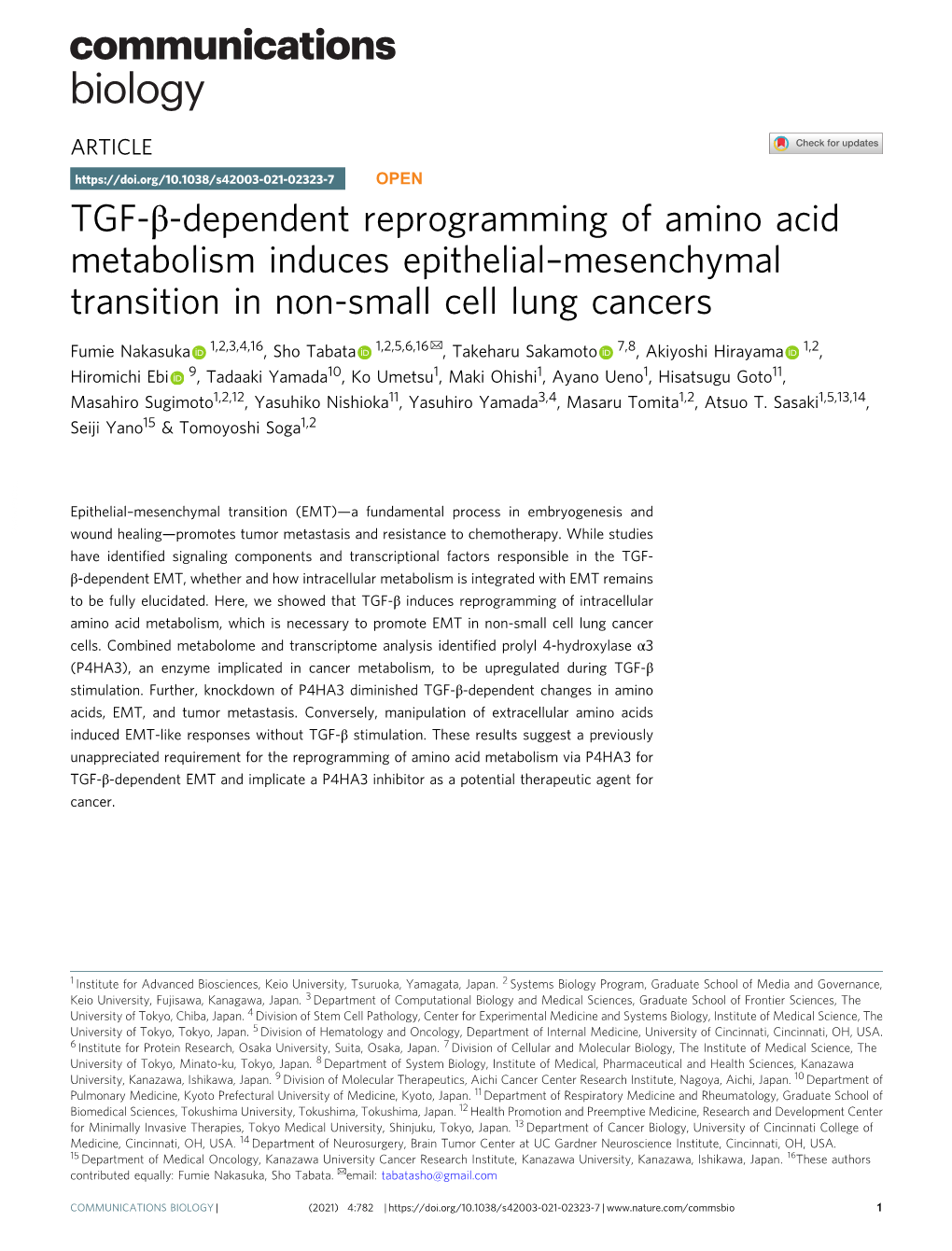 TGF-Β-Dependent Reprogramming of Amino Acid Metabolism Induces