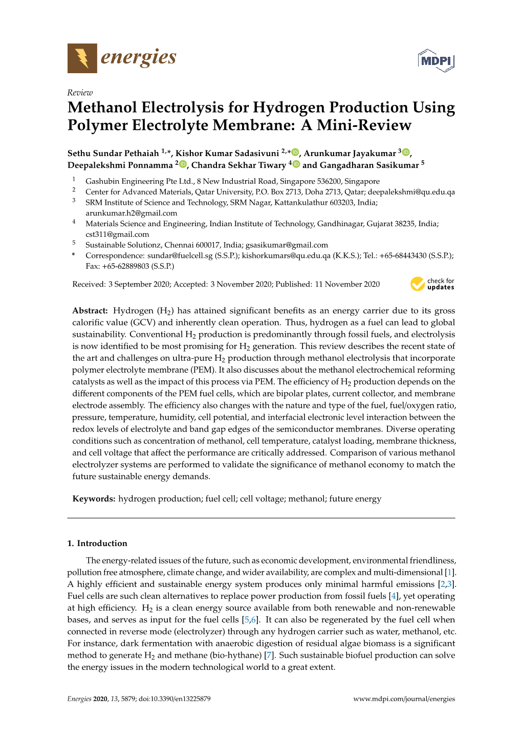 Methanol Electrolysis for Hydrogen Production Using Polymer Electrolyte Membrane: a Mini-Review