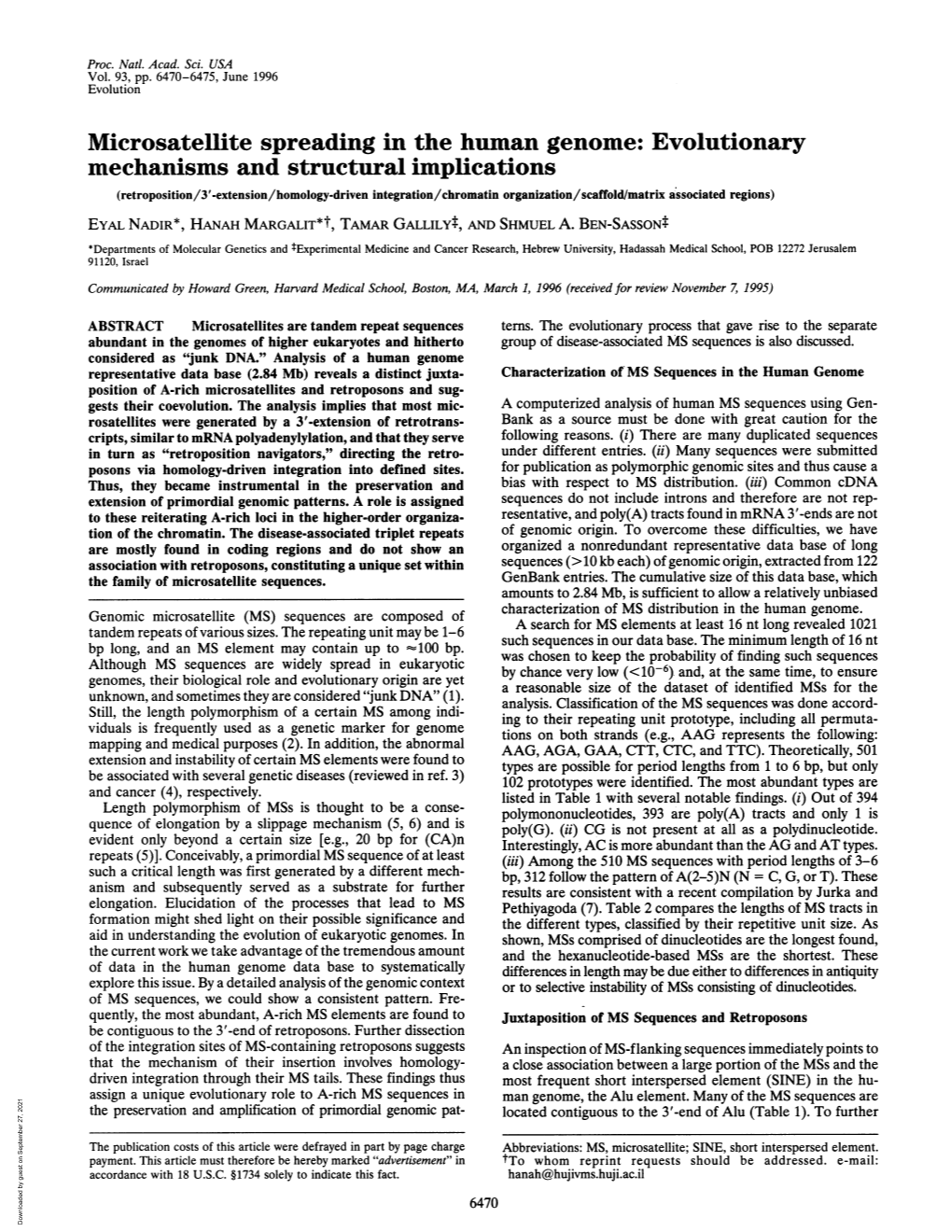 Microsatellite Spreadingin the Human Genome