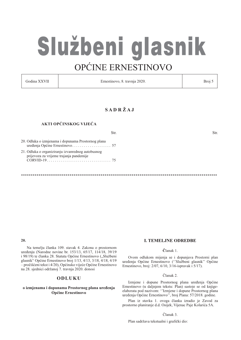 Službeni Glasnik Općine Ernestinovo 5-2020