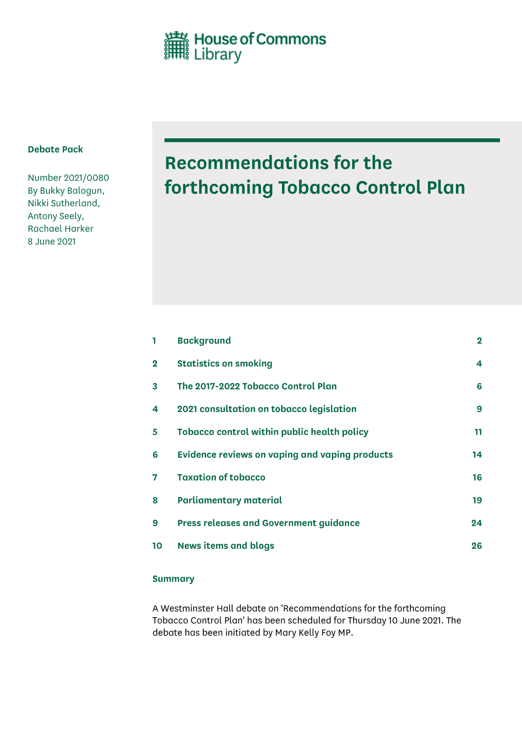 Recommendations for the Forthcoming Tobacco Control Plan' Has Been Scheduled for Thursday 10 June 2021