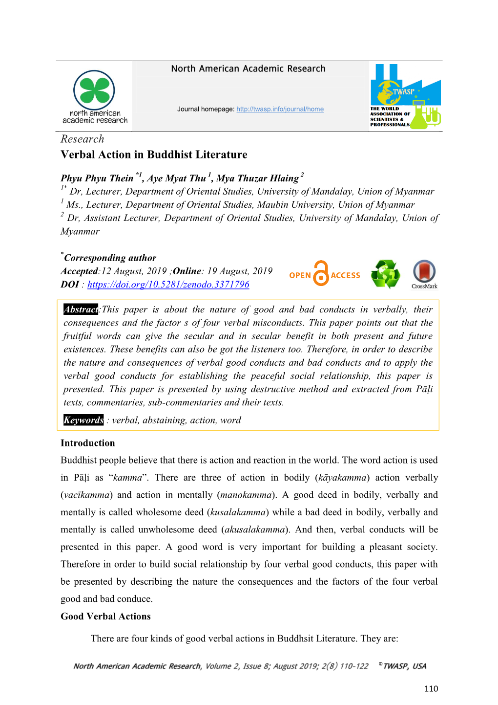 Research Verbal Action in Buddhist Literature