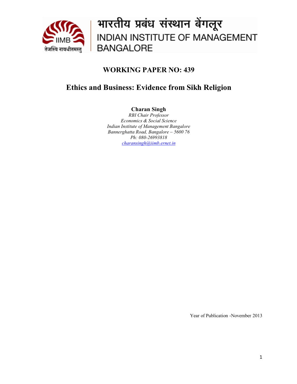 Ethics and Business: Evidence from Sikh Religion