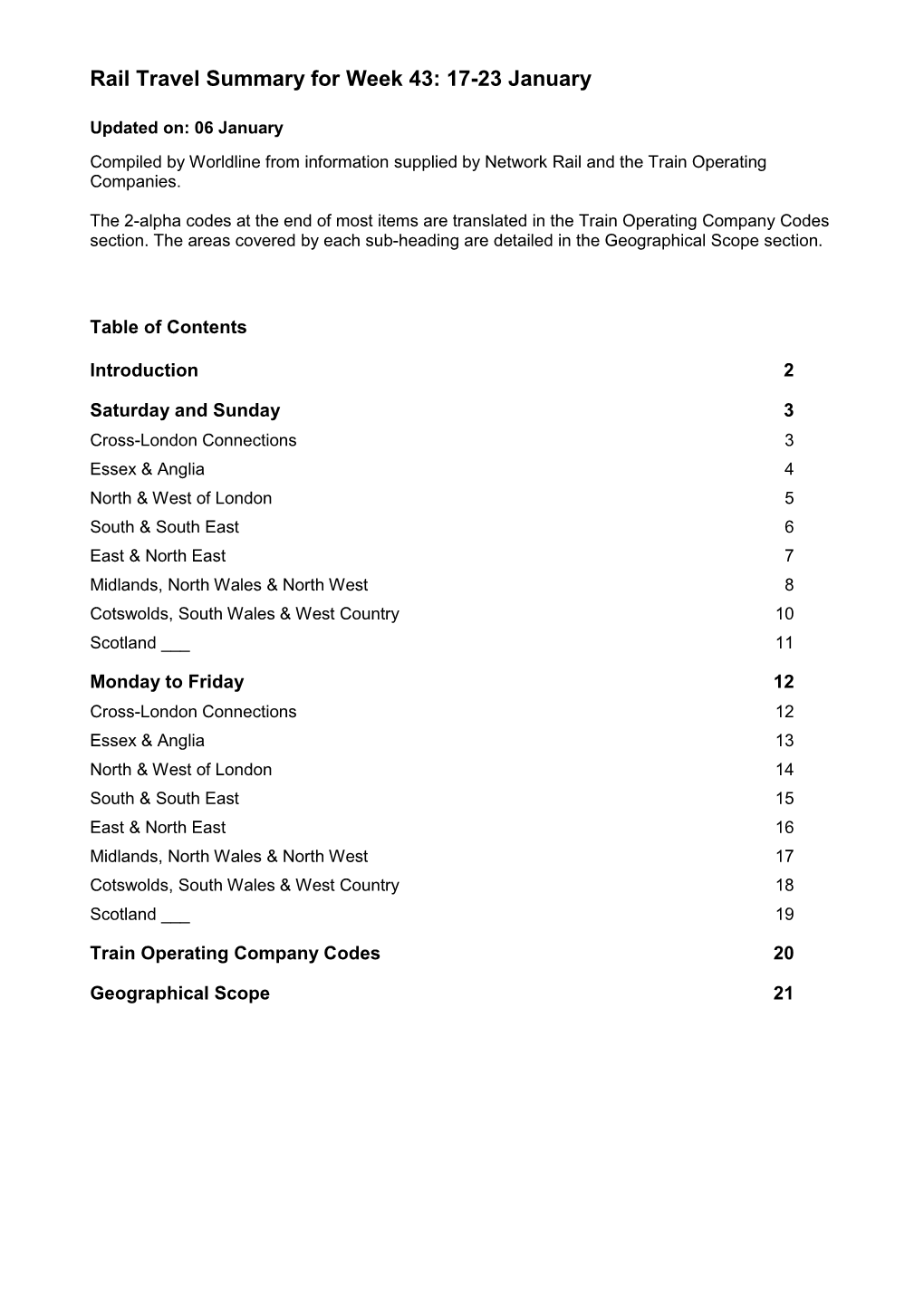 Rail Travel Summary for Week 43: 17-23 January