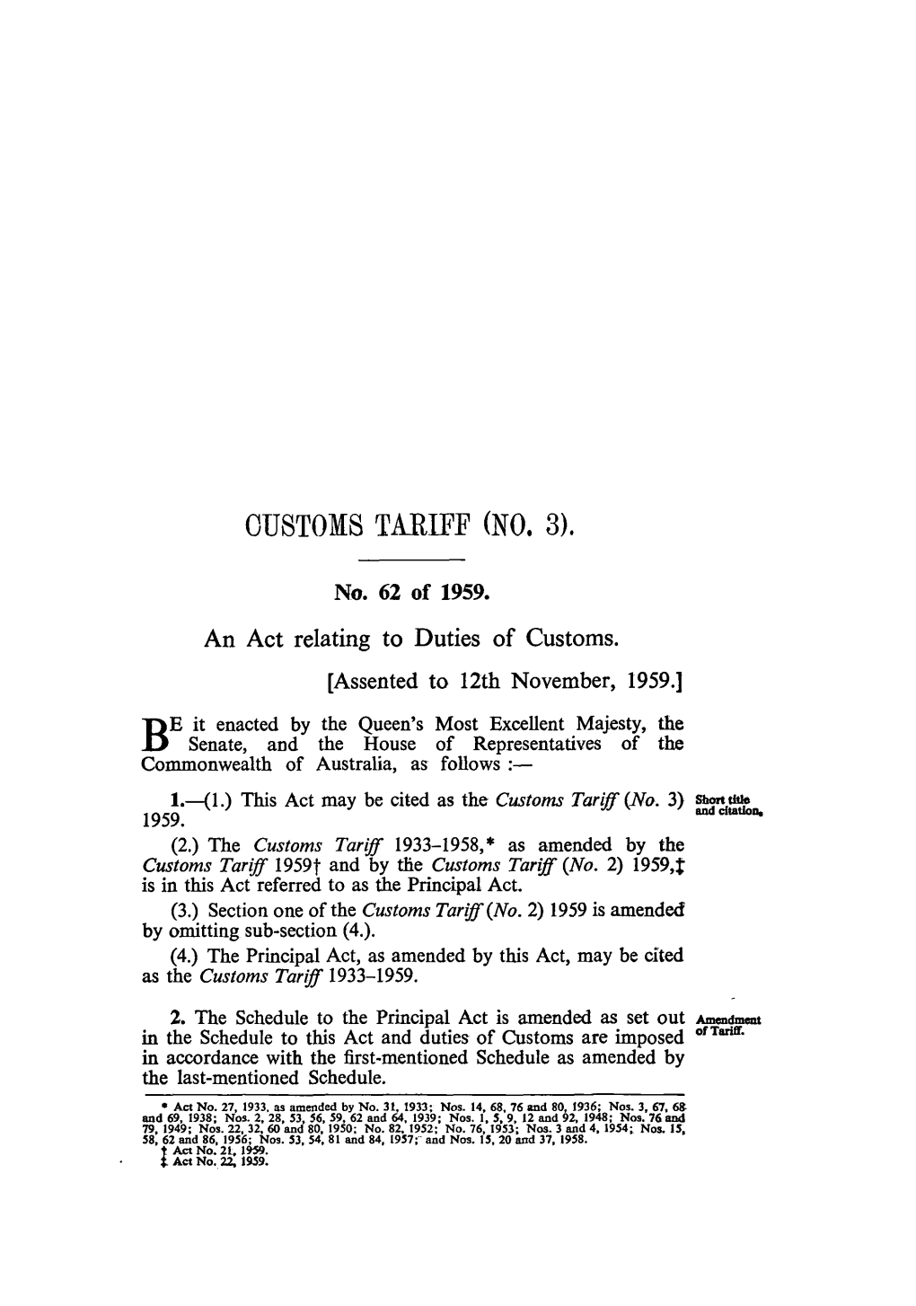 Customs Tariff (No