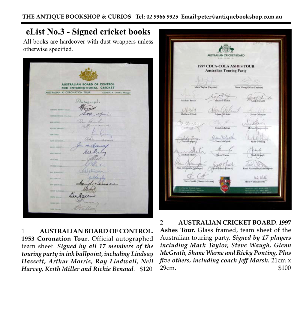 Signed Cricket Books All Books Are Hardcover with Dust Wrappers Unless Otherwise Specified