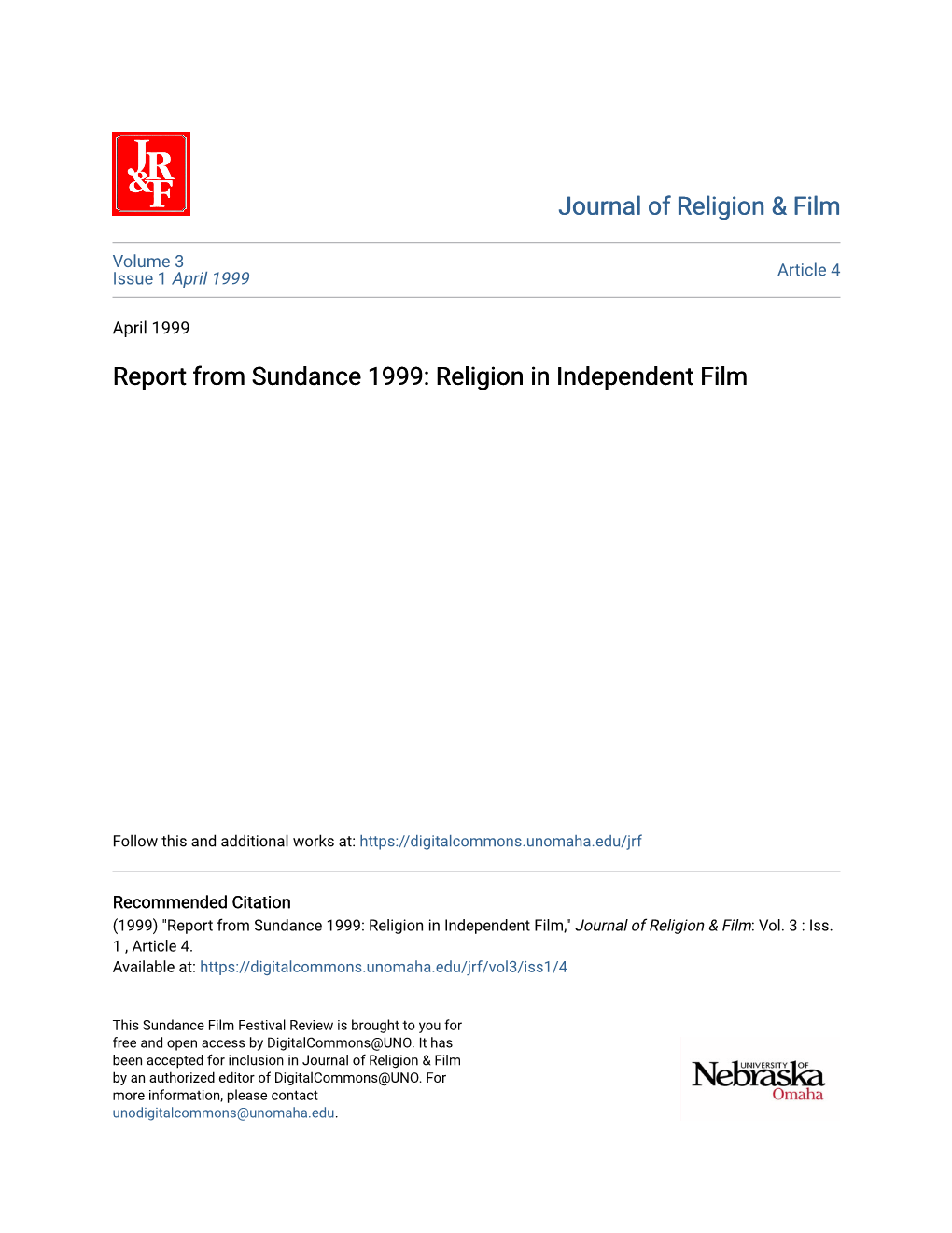 Report from Sundance 1999: Religion in Independent Film