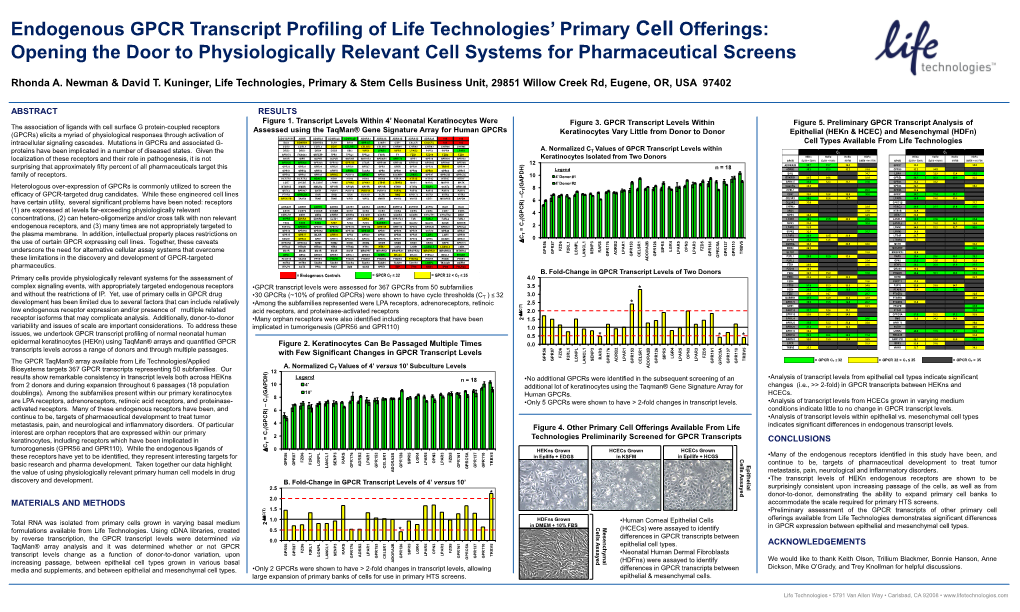 Endogenous GPCR Transcript Profiling of Life Technologies' Primary Cell Offerings: Opening the Door to Physiologically Relevan