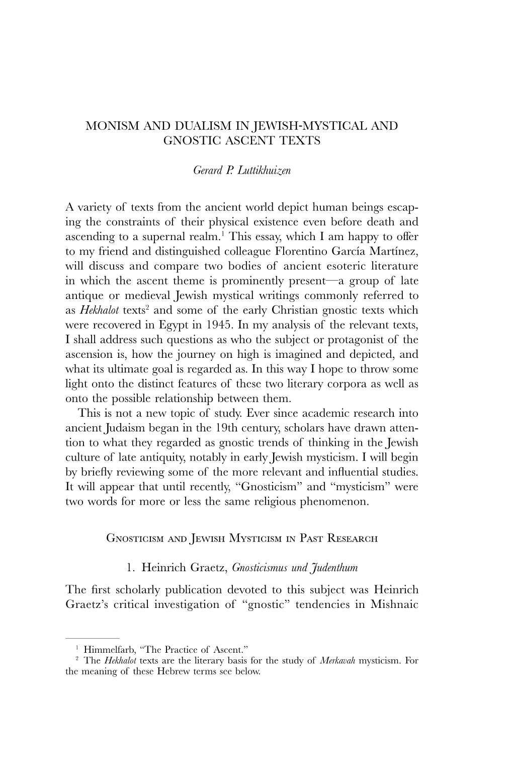 Monism and Dualism in Jewish-Mystical and Gnostic Ascent Texts