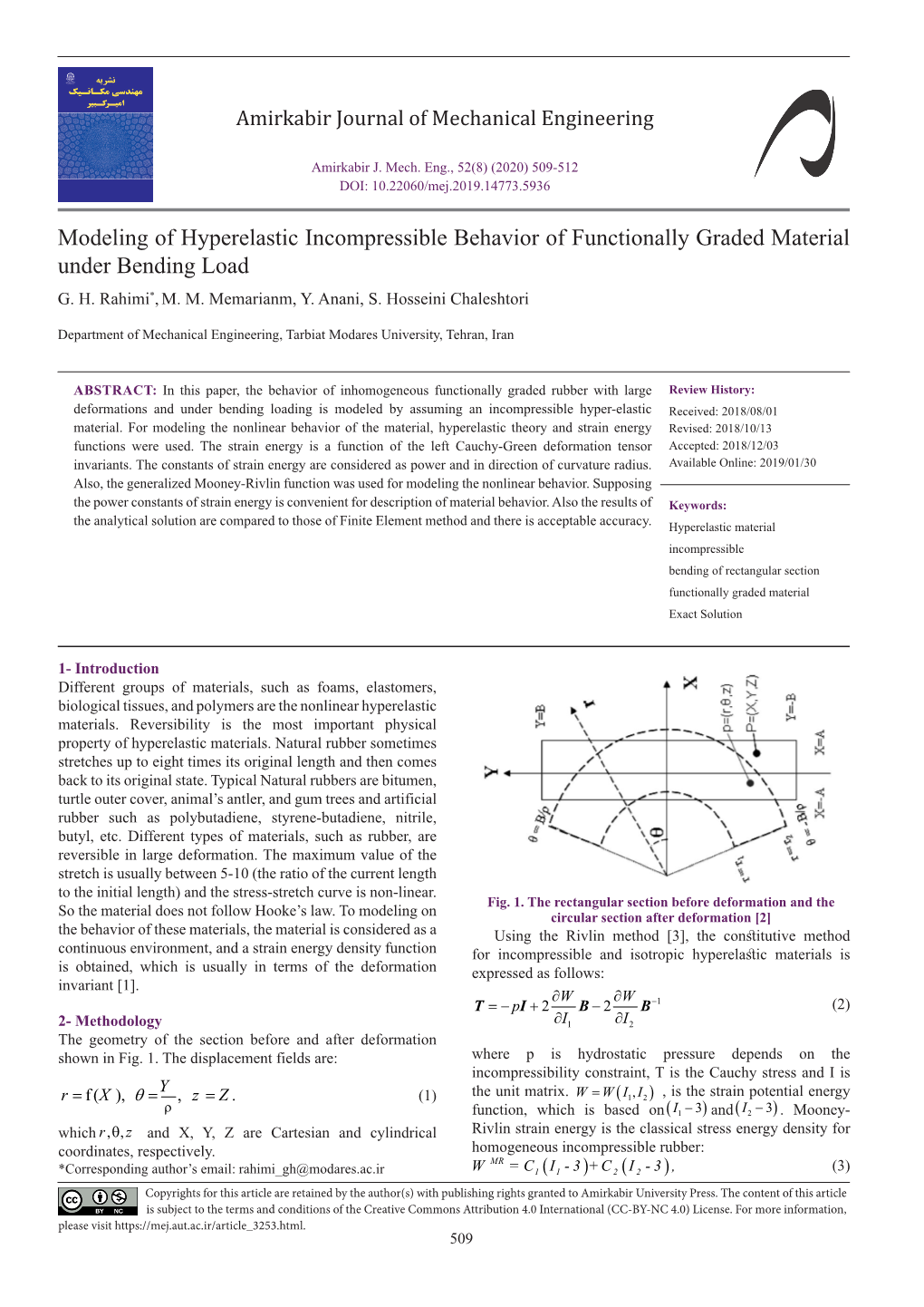 Modeling of Hyperelastic Incompressible Behavior of Functionally Graded Material Under Bending Load G