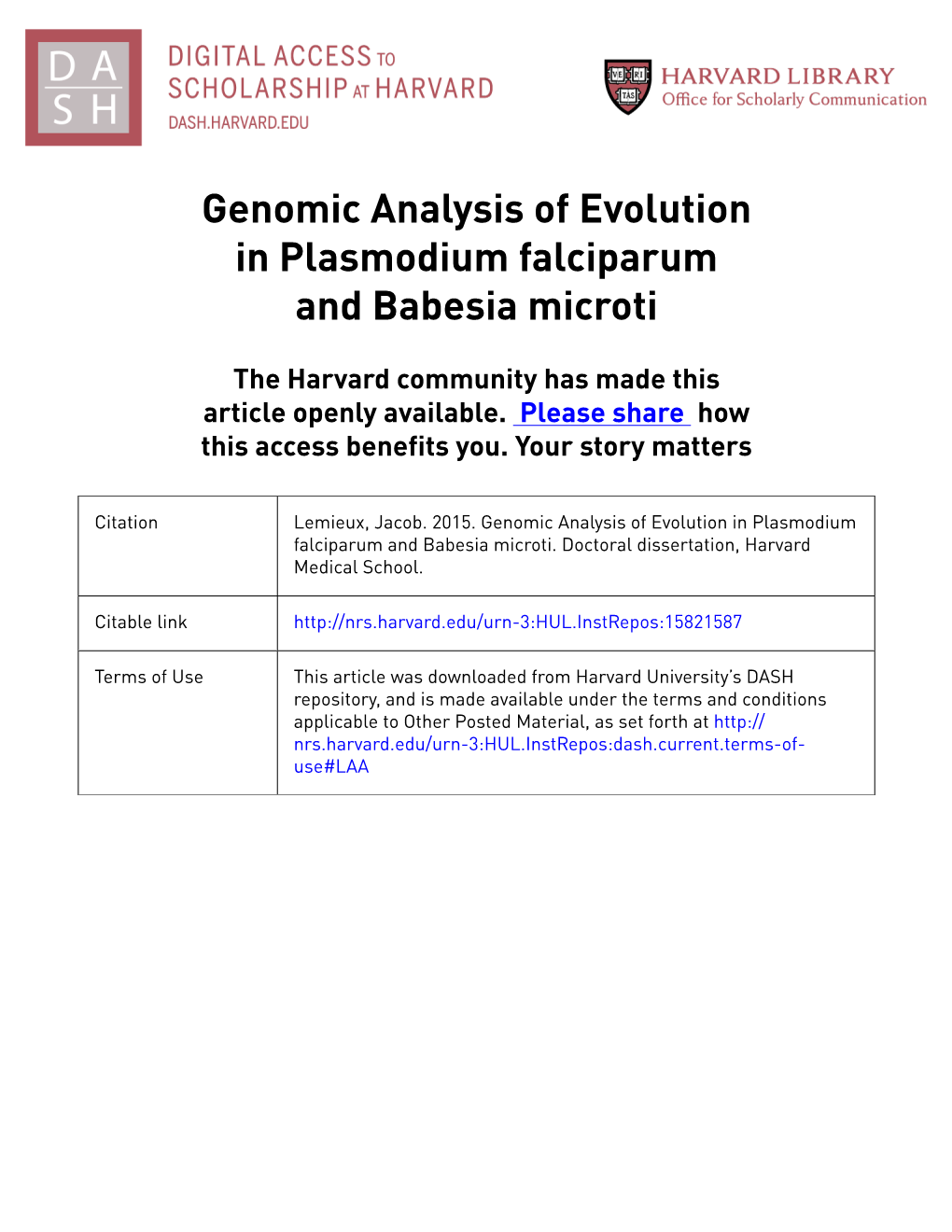 Genomic Analysis of Evolution in Plasmodium Falciparum and Babesia Microti