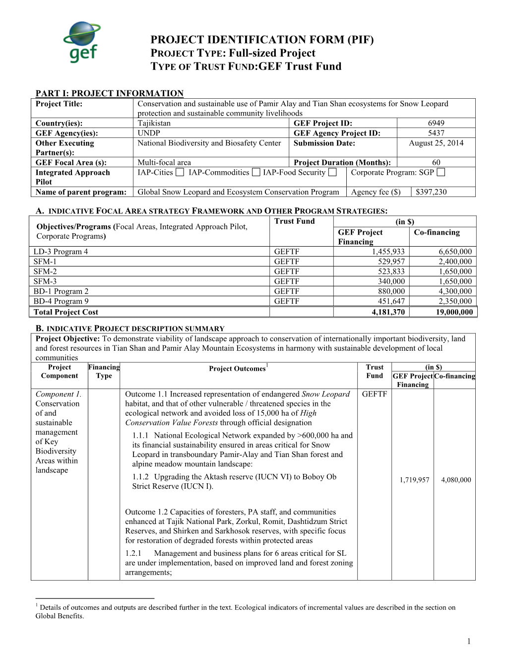 PROJECT IDENTIFICATION FORM (PIF) PROJECT TYPE: Full-Sized Project