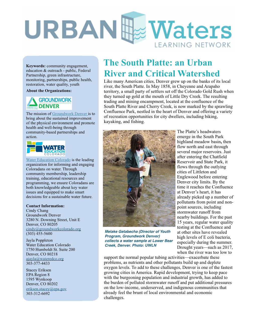 The South Platte: an Urban River and Critical Watershed