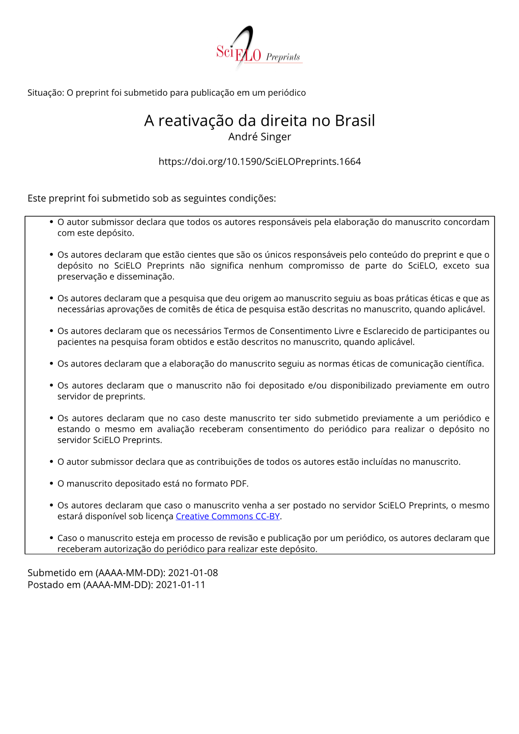 A Reativação Da Direita No Brasil André Singer