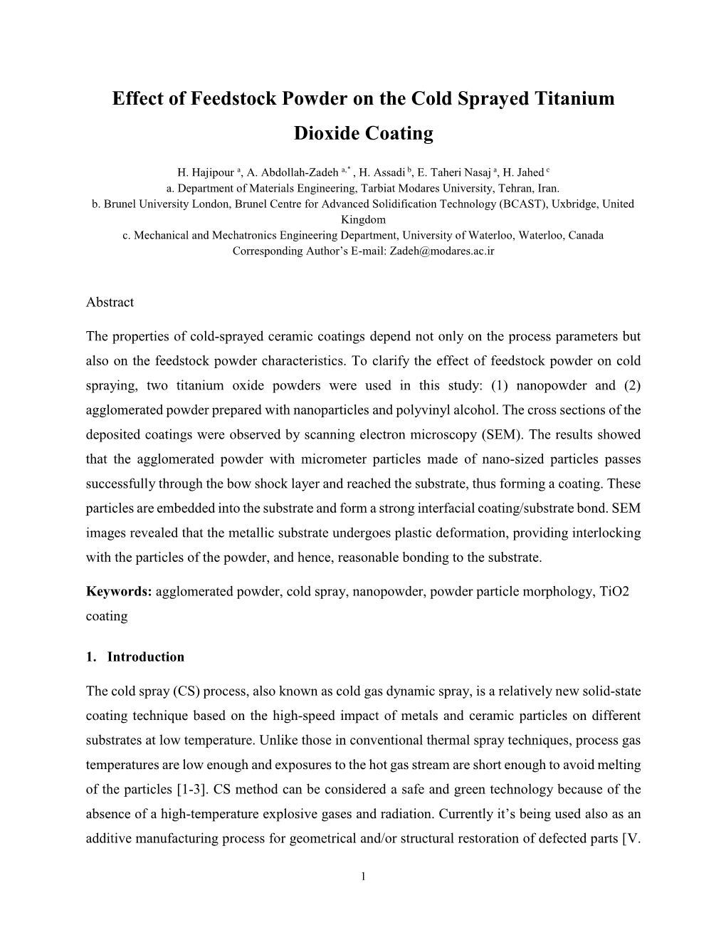 Effect of Feedstock Powder on the Cold Sprayed Titanium Dioxide Coating