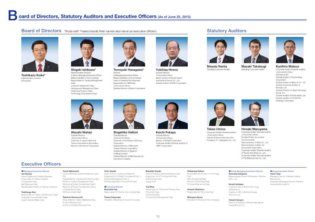 Oard of Directors, Statutory Auditors and Executive Officers (As of June 25, 2013)