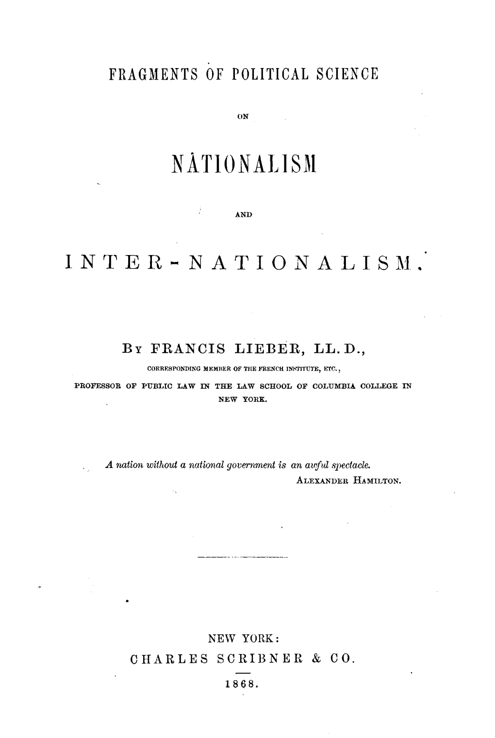 Fragments of Political Science on Nationalism and Inter-Nationalism