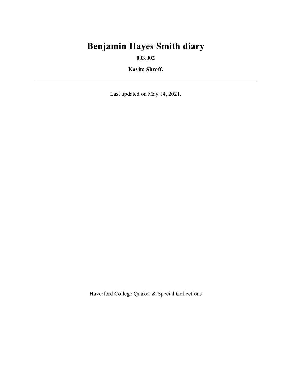 Benjamin Hayes Smith Diary 003.002 Kavita Shroff