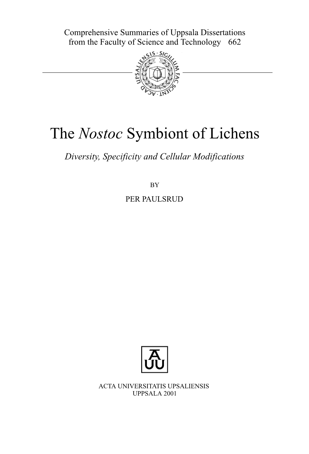 The Nostoc Symbiont of Lichens