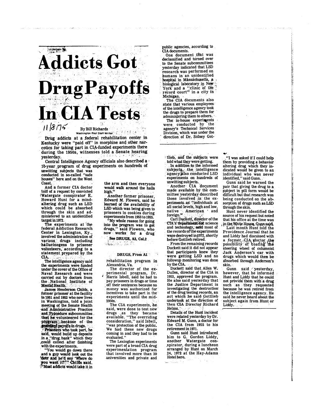 Addicts Drug Ayoffs in CIA Ests
