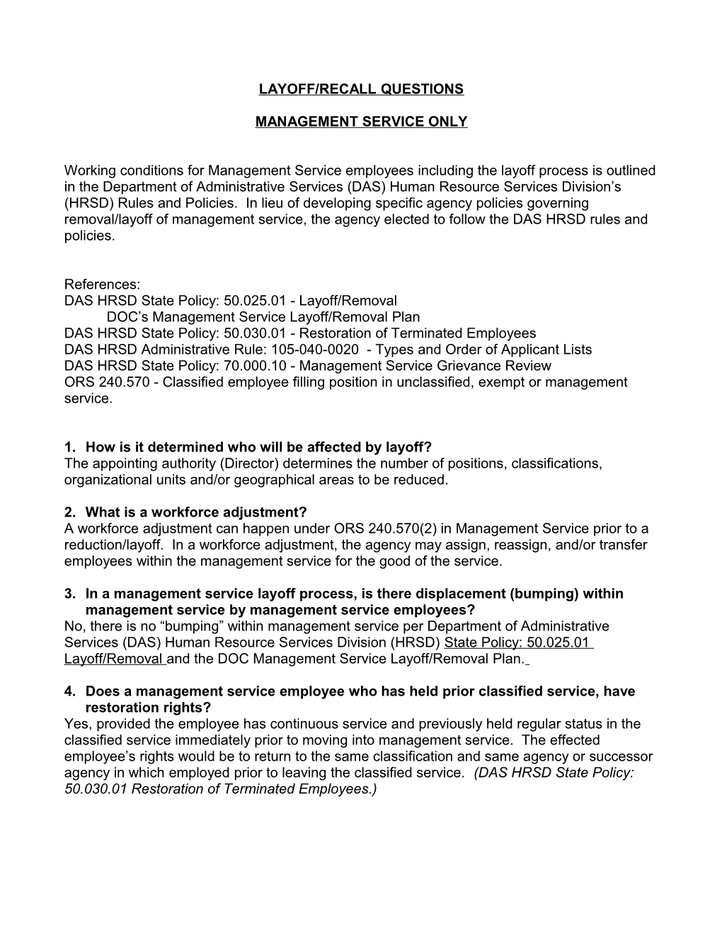 Layoff/Recall Questions