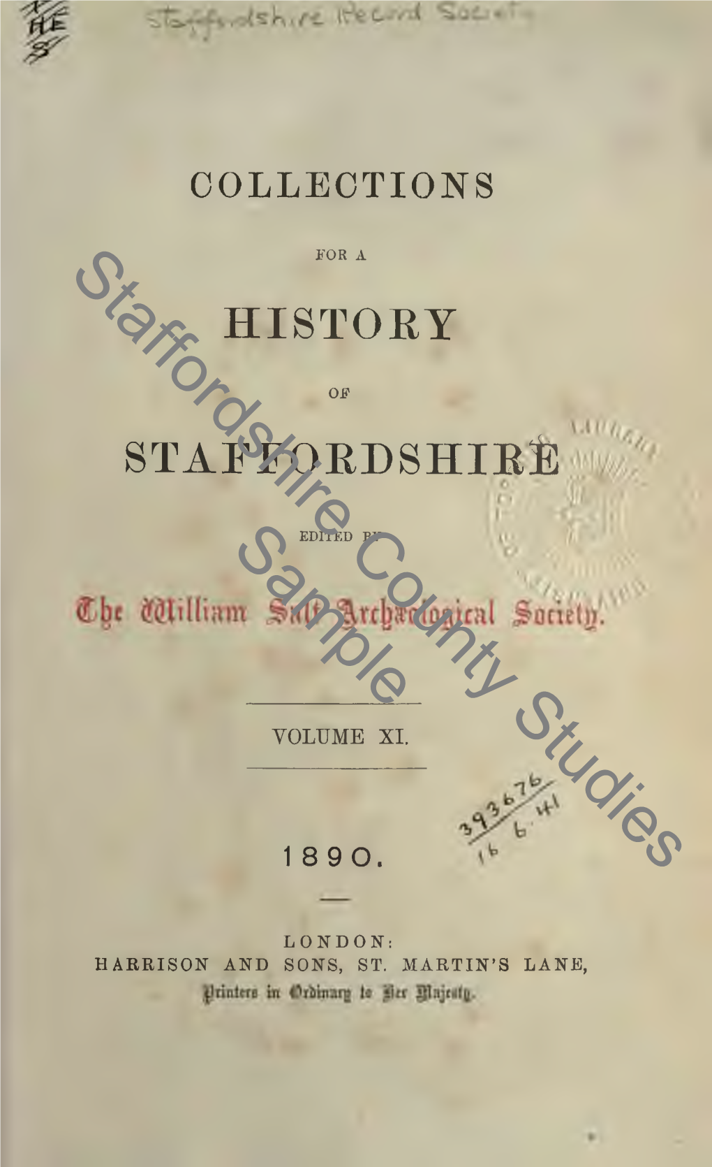 Collections for a History of Staffordshire, 1890